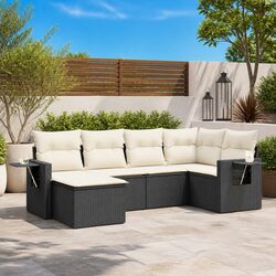 Garden Sofa Set 6 Piece Outdoor Furniture Poly Rattan Black with Cushions
