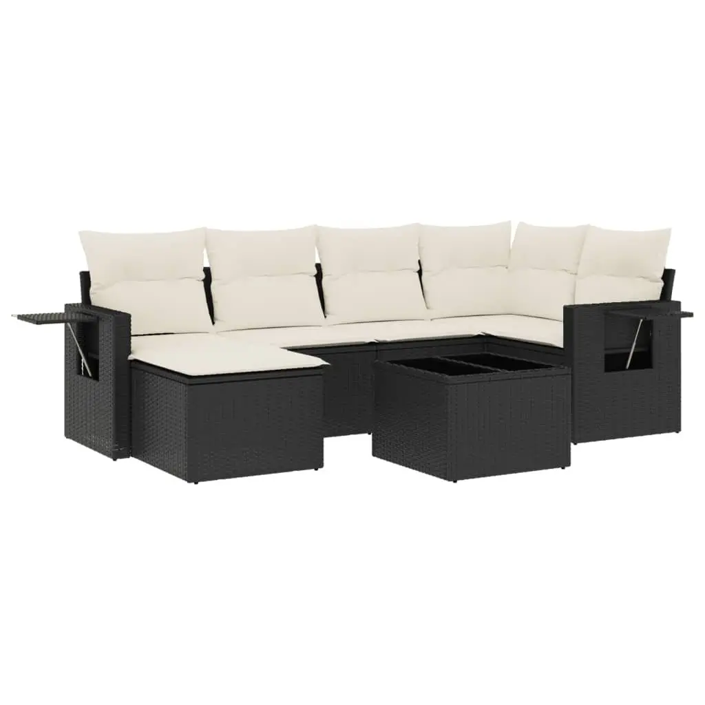 7 Piece Garden Sofa Set with Cushions Black Poly Rattan Outdoor Furniture