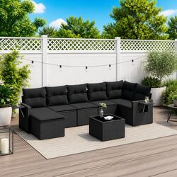 8 Piece Black Garden Sofa Set with Storage