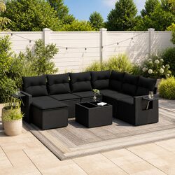 Concise 8-Piece Black Outdoor Sofa Set