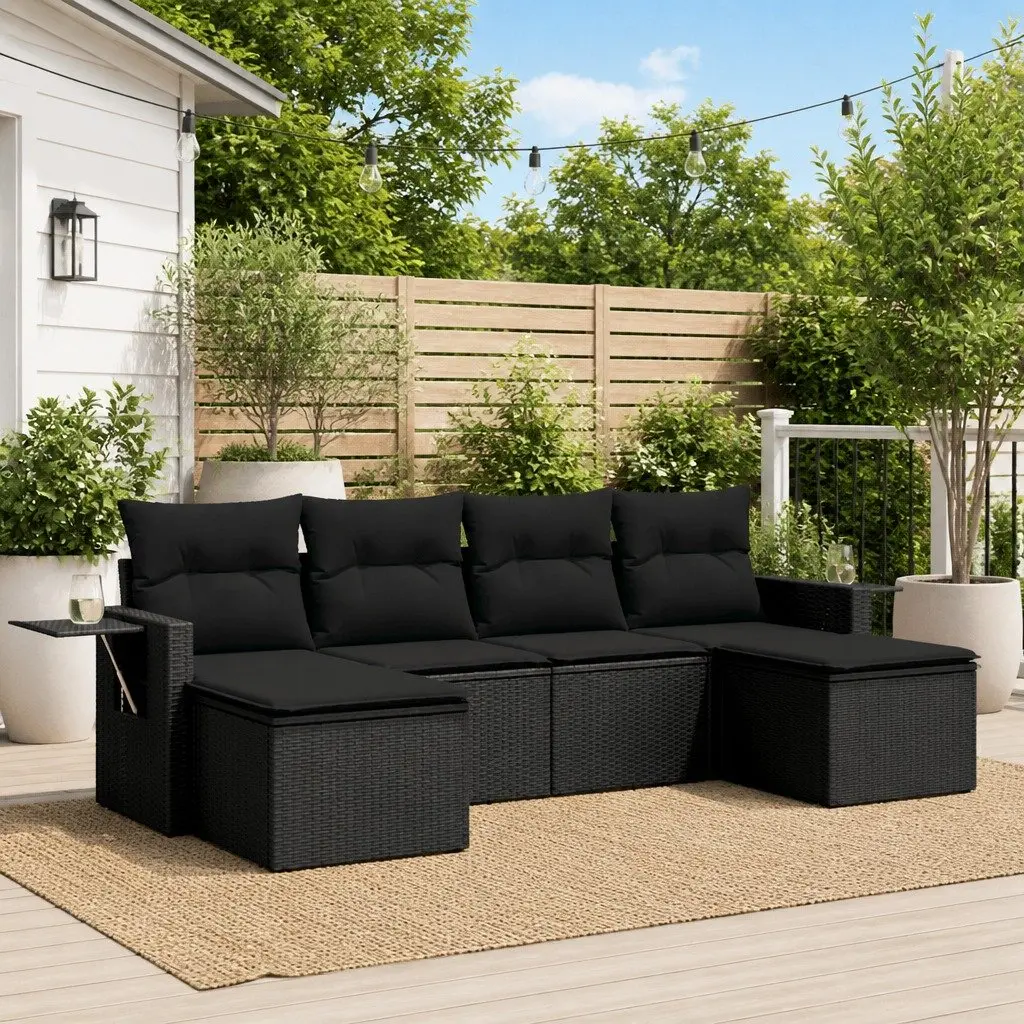 Garden Sofa Set 6 Piece Outdoor Furniture Black Poly Rattan Patio Sectional
