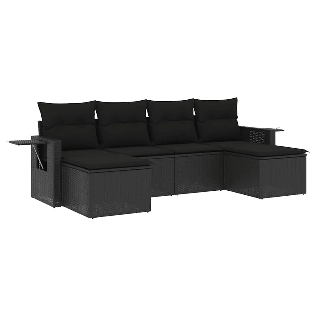 Garden Sofa Set 6 Piece Outdoor Furniture Black Poly Rattan Patio Sectional