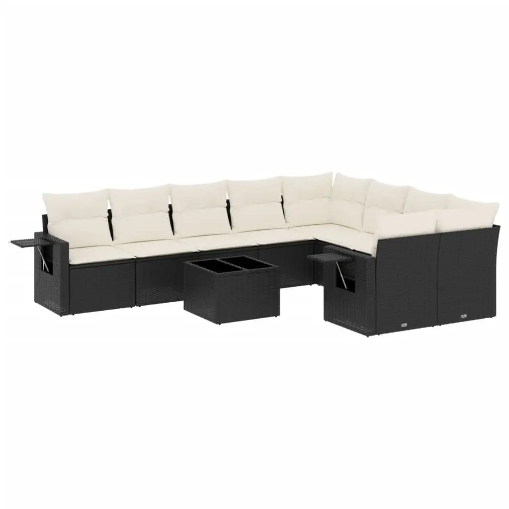 Garden Sofa Set Black 10 Piece Modular Outdoor Furniture PE Rattan with Removable Cushions