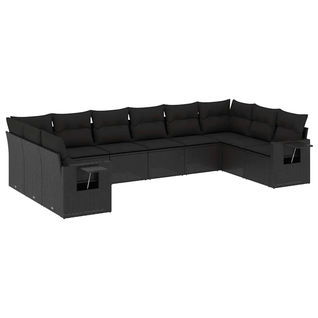 Garden Sofa Set Black 10 Piece Modular Outdoor Furniture with Storage and Foldable Side Table