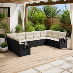 Garden Sofa Set 10 Piece Outdoor Furniture Black Poly Rattan Modular Patio