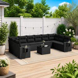 11-Piece Garden Sofa Set in Black Rattan