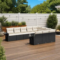 Garden Sofa Set 10 Piece Outdoor Furniture Black Poly Rattan Modular Patio