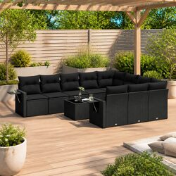 Garden Sofa Set 11 Piece Outdoor Furniture Patio Black Poly Rattan Modular