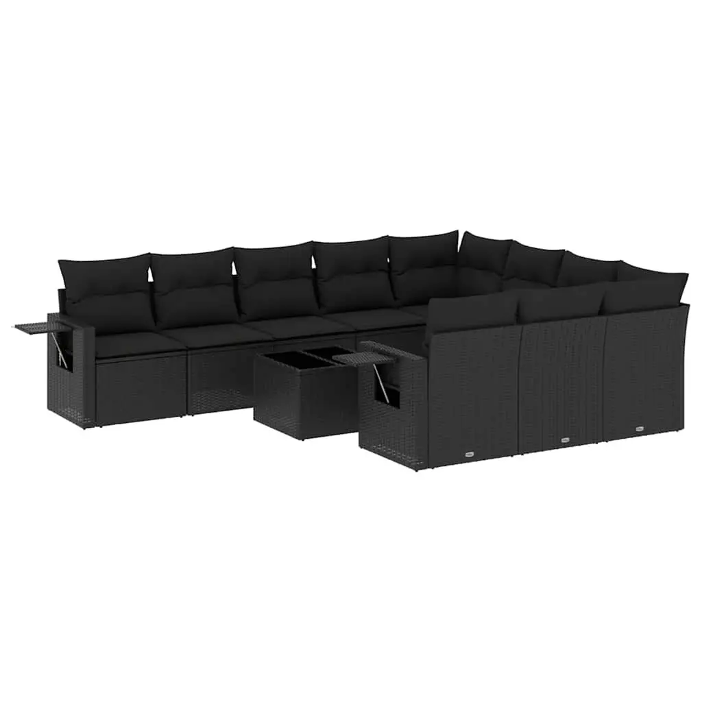 Garden Sofa Set 11 Piece Outdoor Furniture Patio Black Poly Rattan Modular