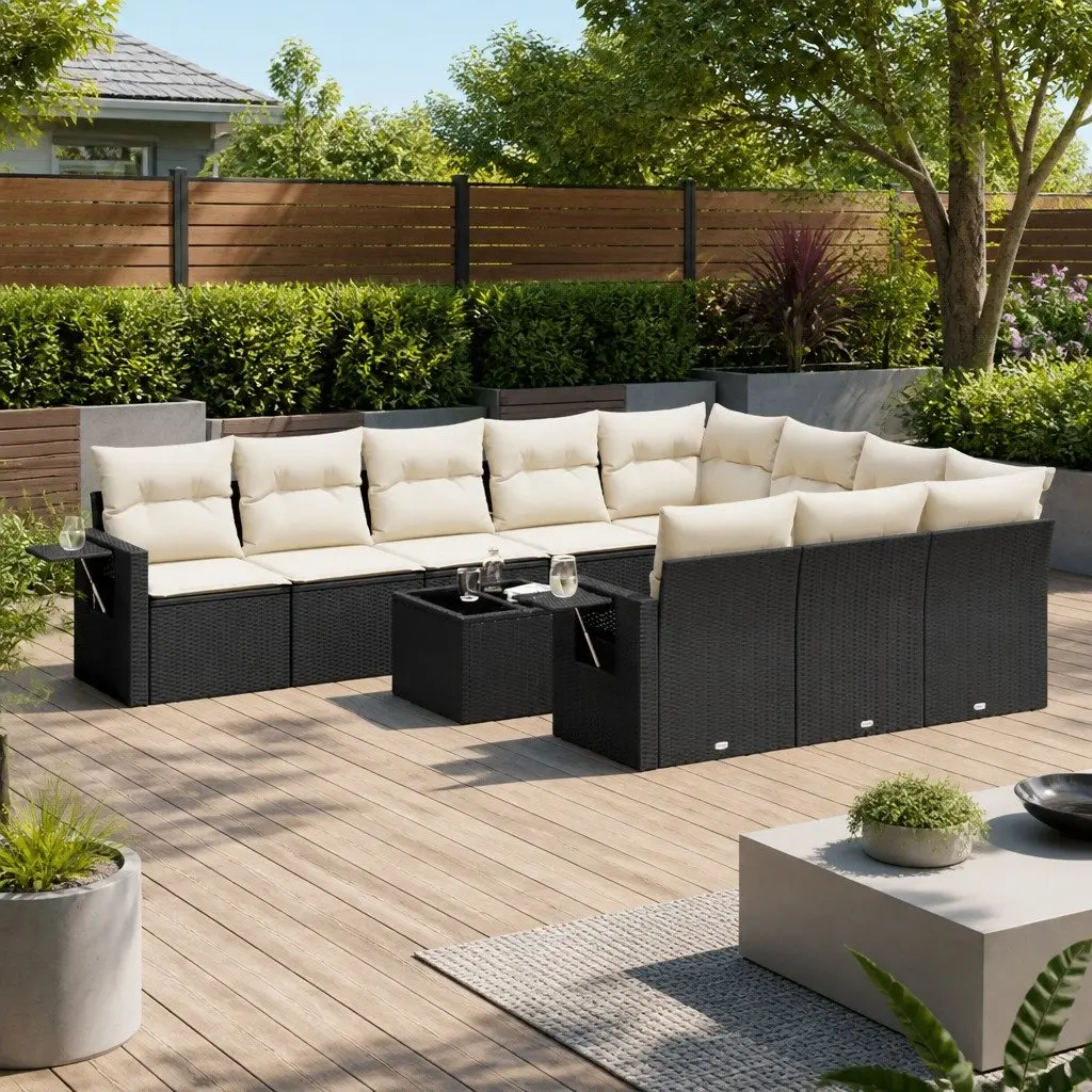 Garden Sofa Set 11 Piece Outdoor Furniture Modular Black Poly Rattan Patio