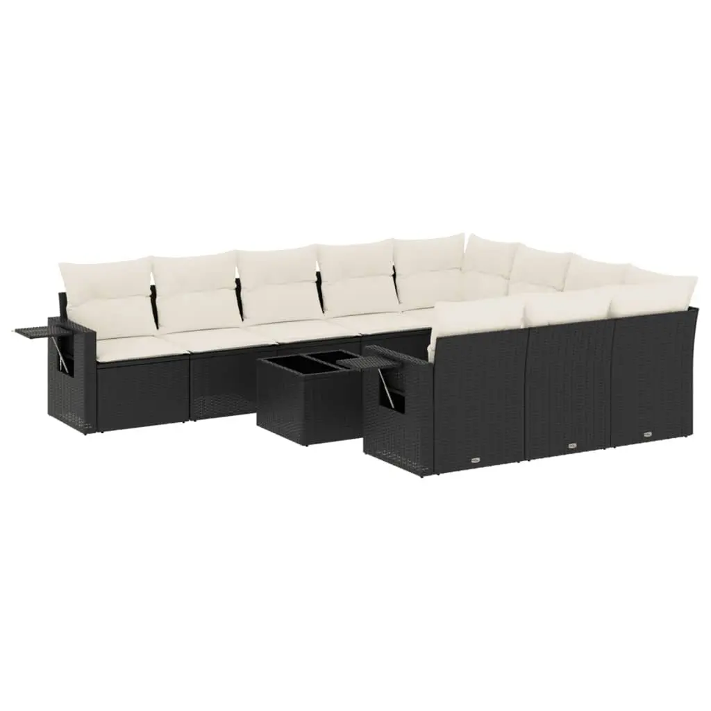 Garden Sofa Set 11 Piece Outdoor Furniture Modular Black Poly Rattan Patio