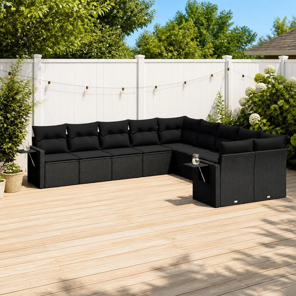 Garden Sofa Set 10 Piece Outdoor Furniture Black Poly Rattan Patio Seating with