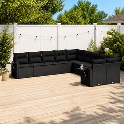 Garden Sofa Set 10 Piece Outdoor Furniture Black Poly Rattan Patio Seating with