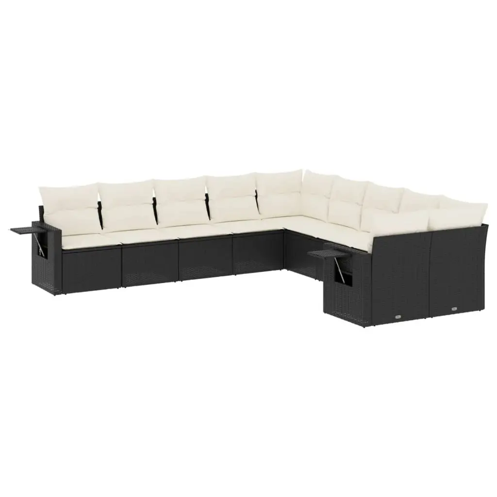 Garden Sofa Set 10 Piece Outdoor Furniture Patio Black Poly Rattan Modular