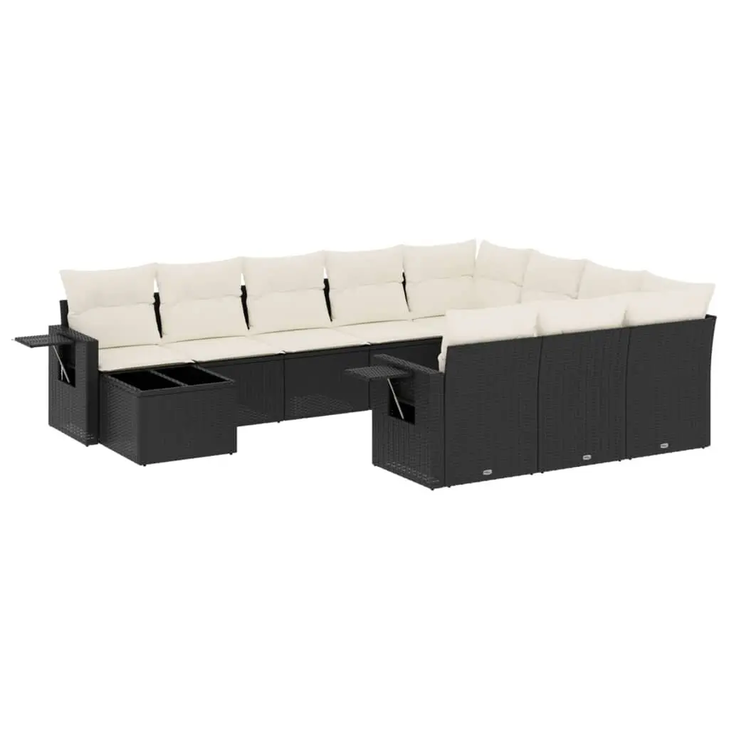 Garden Sofa Set 11 Piece Outdoor Furniture Black Poly Rattan Modular Patio