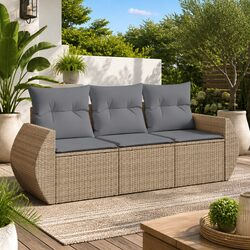 3 Piece Garden Sofa Set Outdoor Furniture with Cushions Beige Patio Lounge Seats