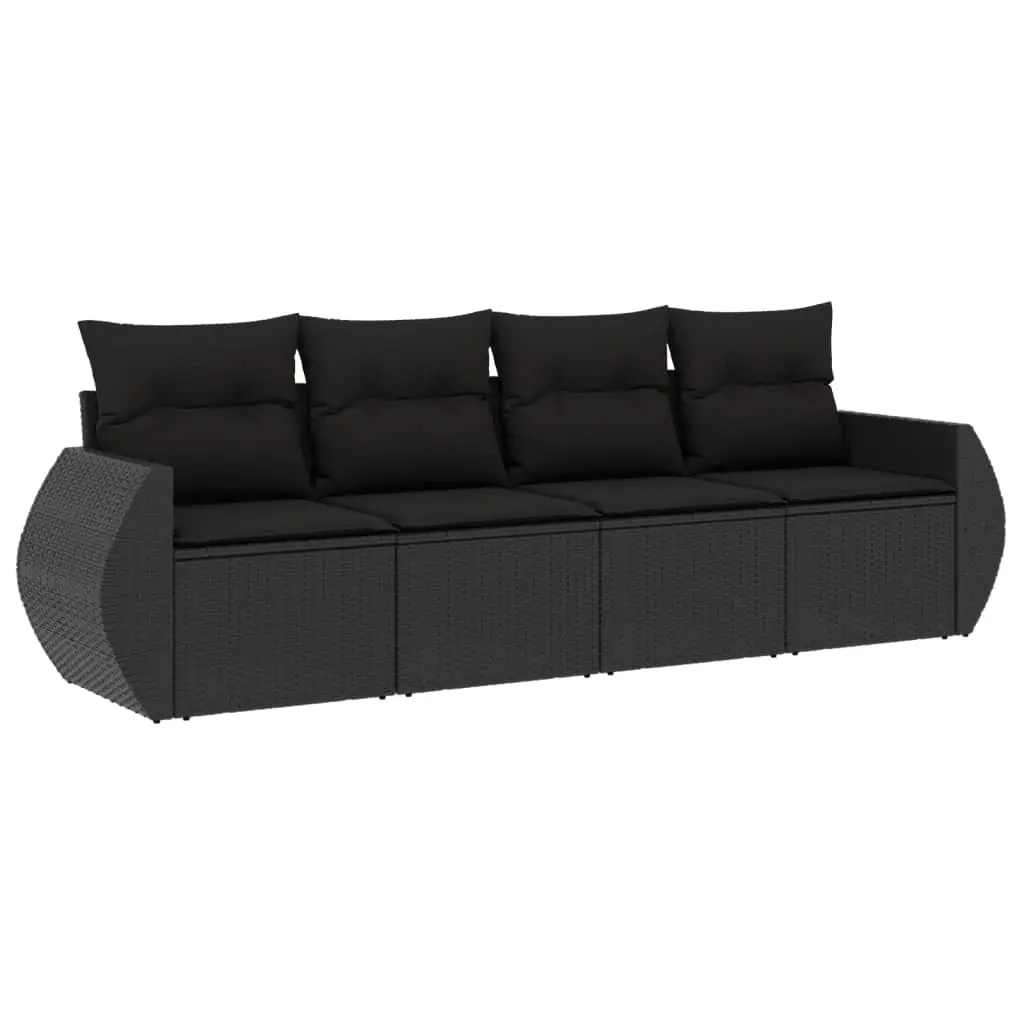Garden Sofa Set 4 Piece Outdoor Furniture Black Poly Rattan with Storage
