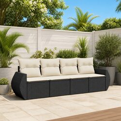 Black 4 Piece Garden Sofa Set with Storage