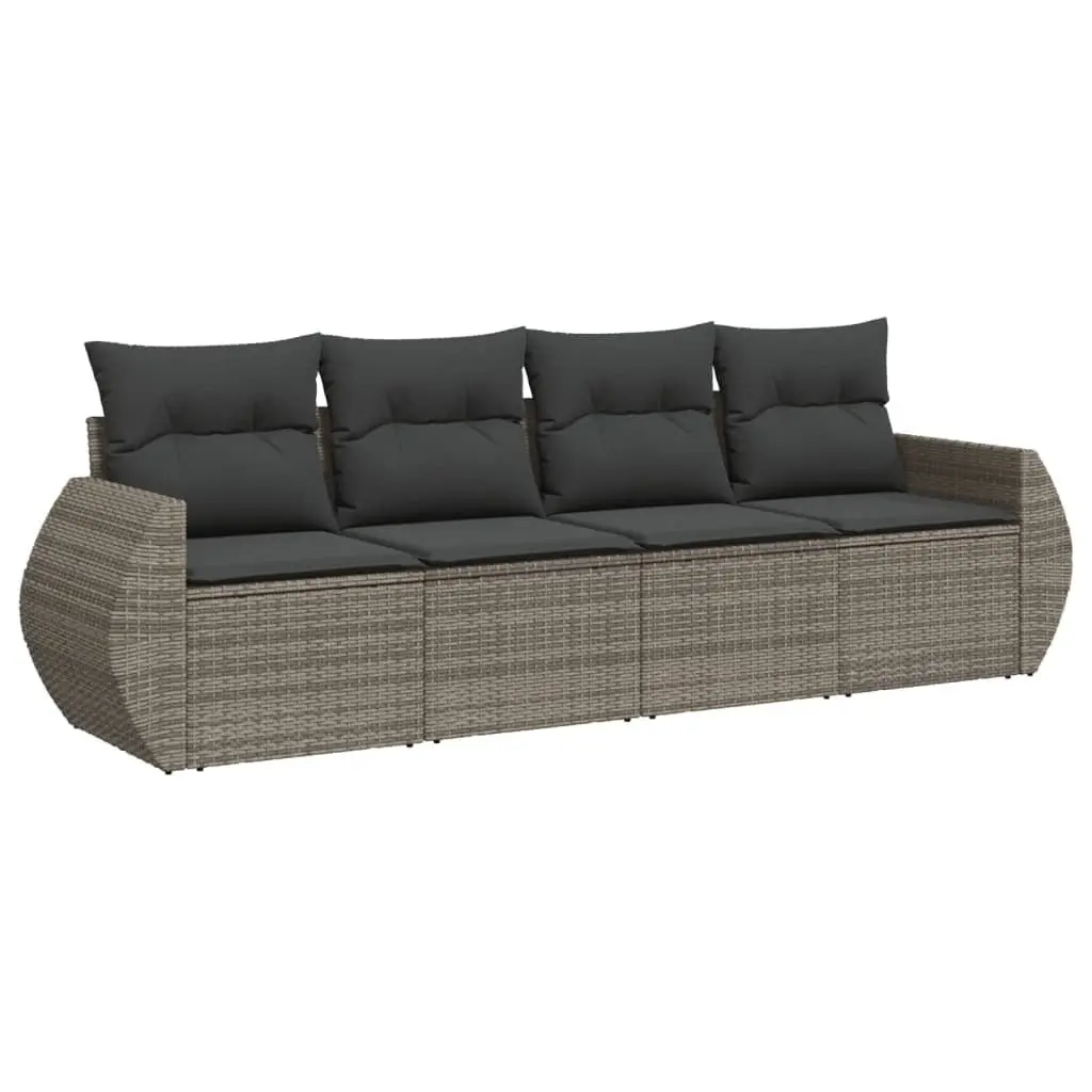 4 Piece Outdoor Sofa Set Grey PE Rattan Furniture with Storage Underneath and Cushions