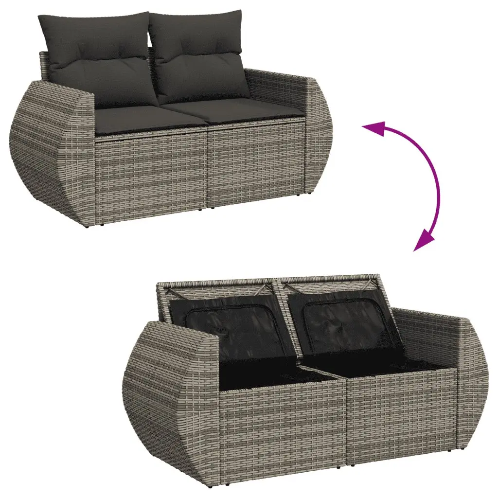 4 Piece Outdoor Sofa Set Grey PE Rattan Furniture with Storage Underneath and Cushions