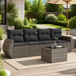 Garden Sofa Set 5 Piece Outdoor Furniture Grey Poly Rattan Patio Lounge with
