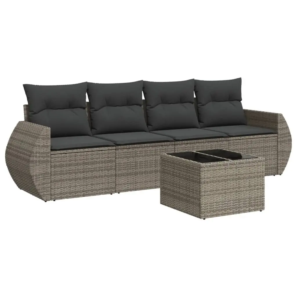Garden Sofa Set 5 Piece Outdoor Furniture Grey Poly Rattan Patio Lounge with