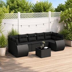 8-Piece Black Garden Sofa Set for Outdoors