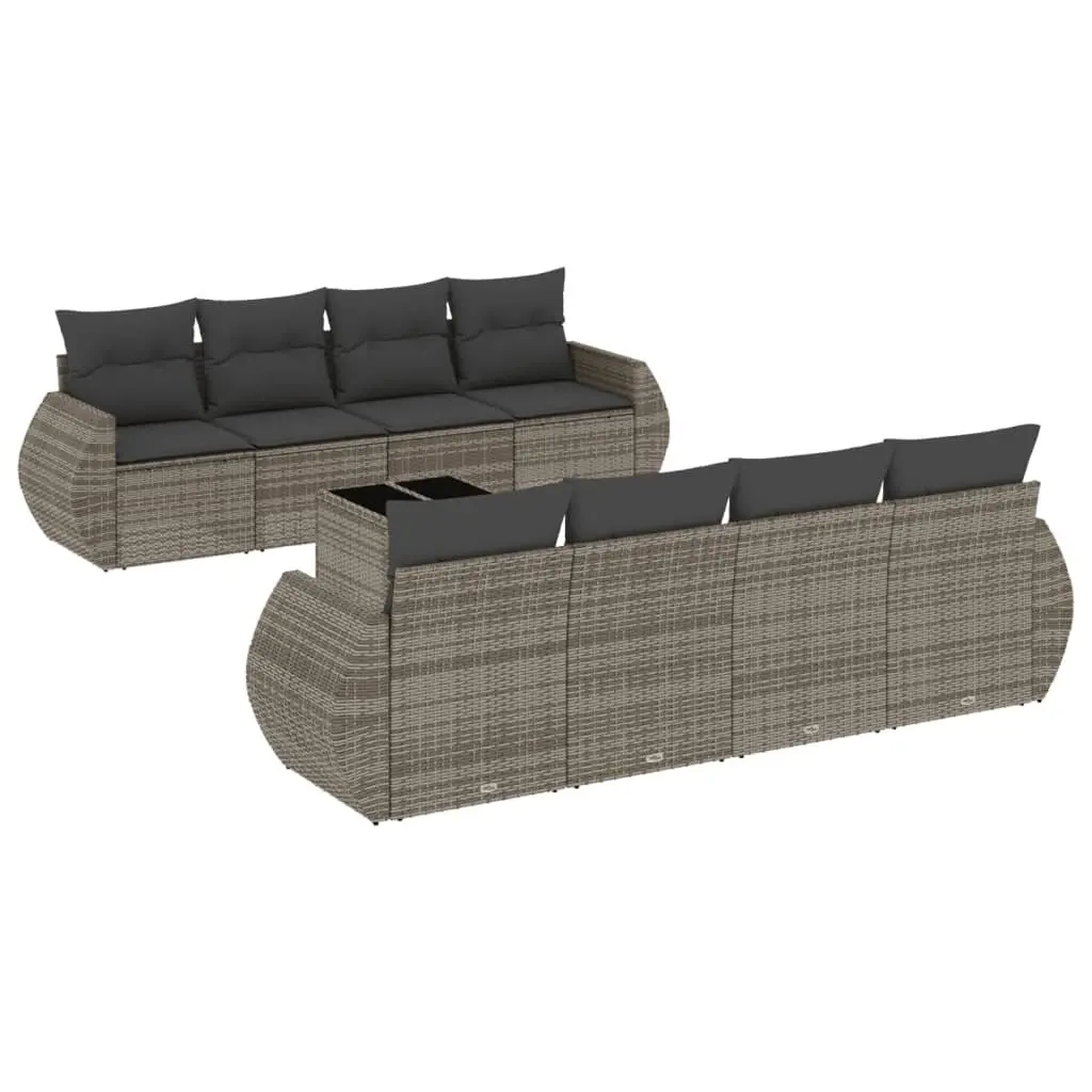 Garden Sofa Set 9 Piece Outdoor Furniture Grey Poly Rattan Modular with Storage