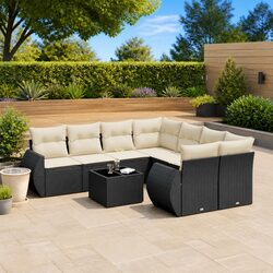 Garden Sofa Set 9 Piece Outdoor Furniture Patio Black Poly Rattan Modular Lounge