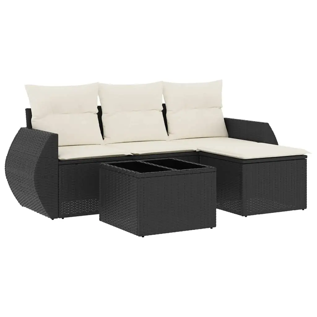 Garden Sofa Set 5 Piece Outdoor Furniture Black Poly Rattan Patio Seating with