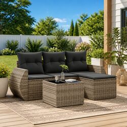 Garden Sofa Set 5 Piece Outdoor Furniture Grey Poly Rattan Patio Lounge with