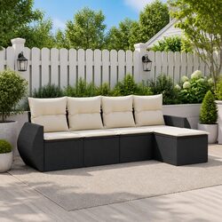 5 Piece Outdoor Garden Sofa Set with Storage Cushions Patio Furniture Black
