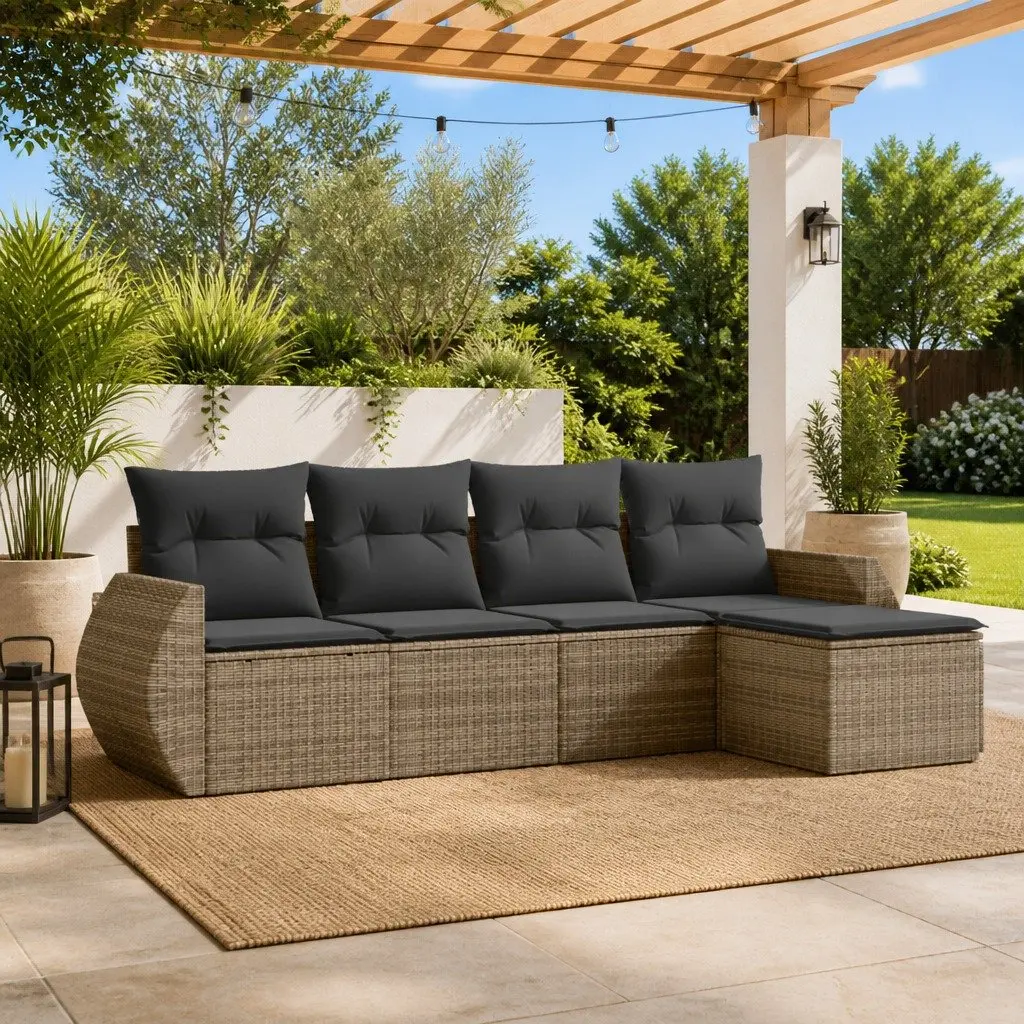 Garden Sofa Set Grey 5 Piece Modular Outdoor Furniture Rattan Lounge with Storage