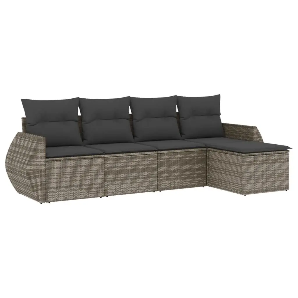 Garden Sofa Set Grey 5 Piece Modular Outdoor Furniture Rattan Lounge with Storage