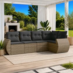 Garden Sofa Set 5 Piece Outdoor Furniture with Storage Cushions Grey Poly Rattan