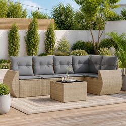 Garden Sofa Set 6 Piece Outdoor Furniture Patio Beige Poly Rattan with Storage