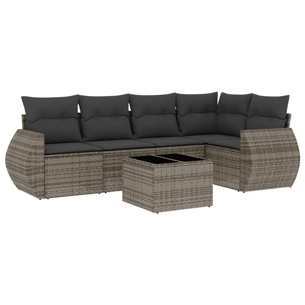 6 Piece Outdoor Garden Sofa Set Grey Poly Rattan Storage Cushions