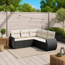5 Piece Black Garden Sofa Set with Storage