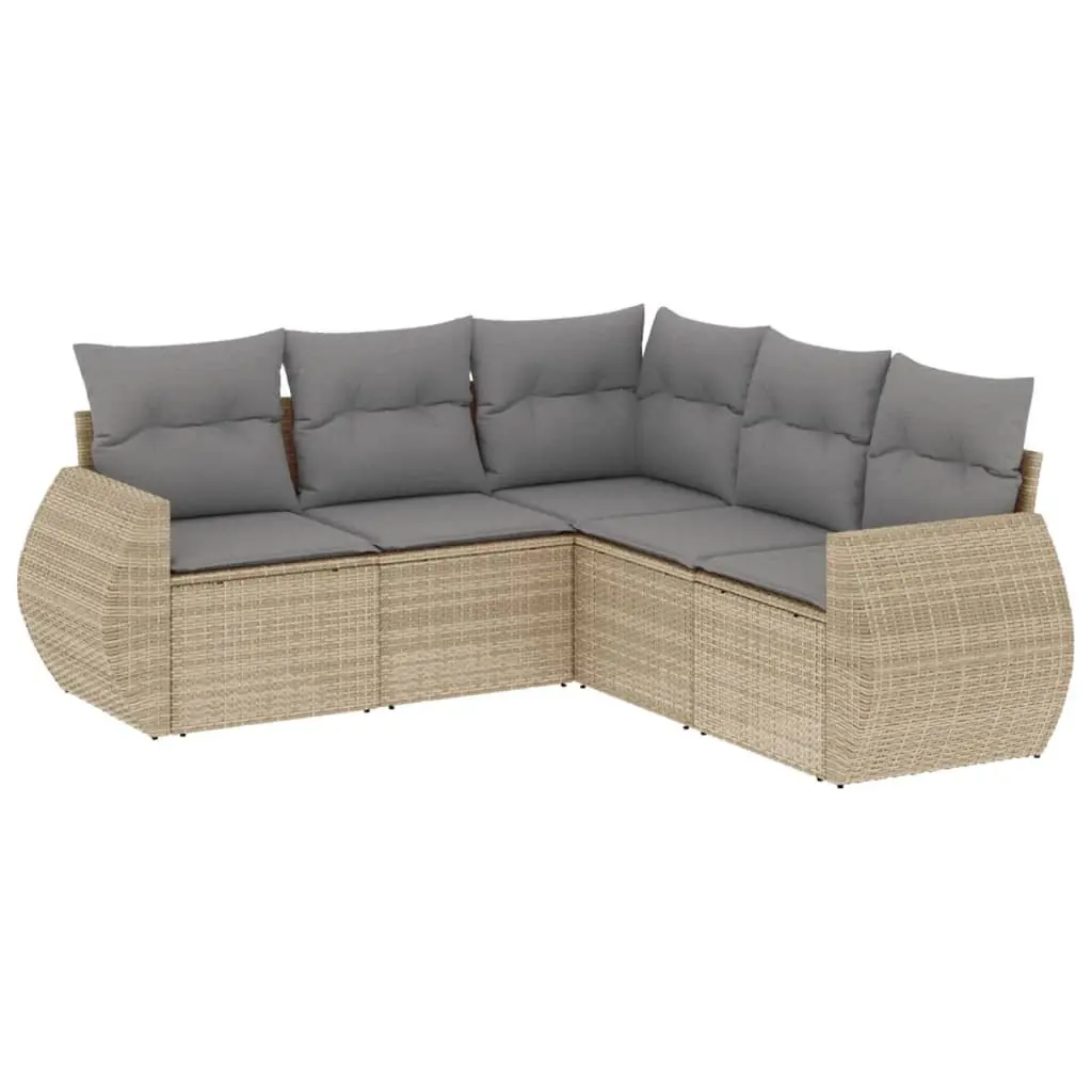 Outdoor Garden Sofa Set 5 Piece Beige Poly Rattan Patio Furniture with Storage