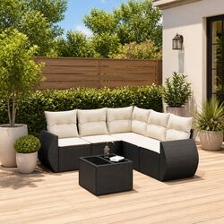 Garden Sofa Set 6 Piece Outdoor Furniture Black Poly Rattan with Cushions Table