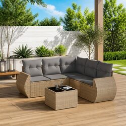 Garden Sofa Set 6 Piece Outdoor Furniture Patio Sectional Beige Poly Rattan