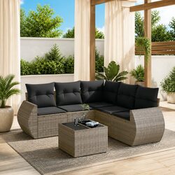 6 Piece Grey Sofa Set for Outdoors