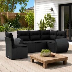 Garden Sofa Set 5 Piece Outdoor Furniture Black Poly Rattan Modular with Storage