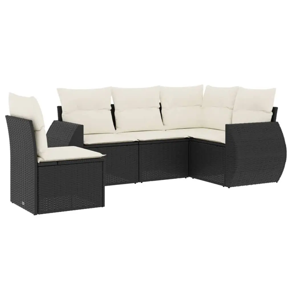 5 Piece Garden Sofa Set Black Poly Rattan Outdoor Patio Furniture with Storage