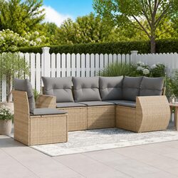 Garden Sofa Set 5 Piece Outdoor Furniture Beige Poly Rattan Modular Patio