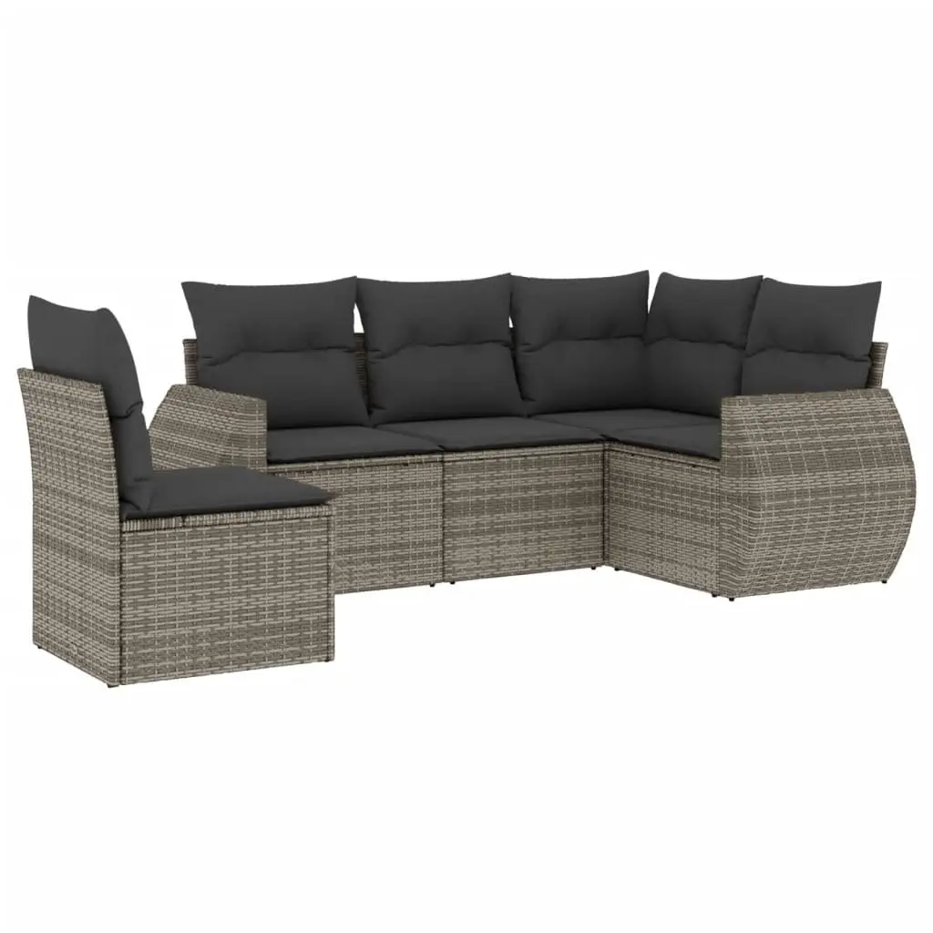 5-Piece Grey Poly Rattan Sofa Set with Storage