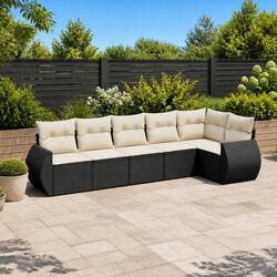 6 Piece Black Poly Rattan Garden Sofa Set