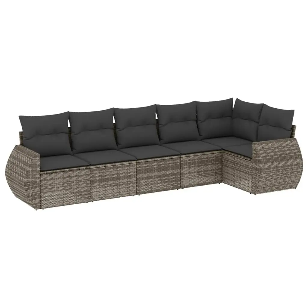 Garden Sofa Set 6 Piece Outdoor Furniture Grey Poly Rattan Patio Seating with