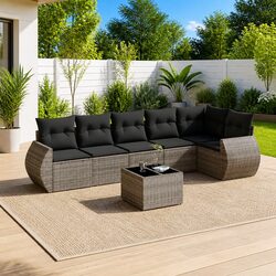 7 Piece Garden Sofa Set Outdoor Furniture Grey Poly Rattan Patio Lounge Seating