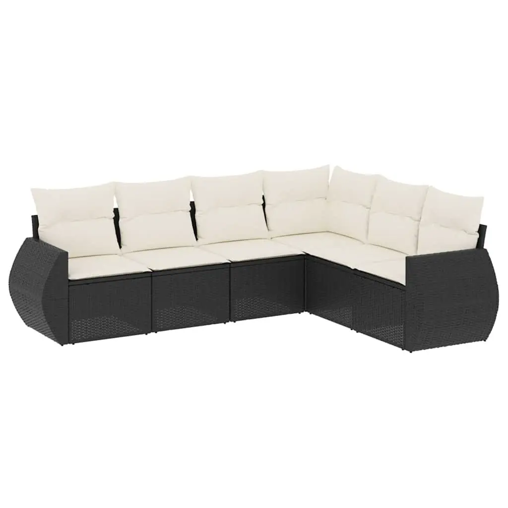 6 Piece Garden Sofa Set with Cushions Black Poly Rattan Outdoor Furniture